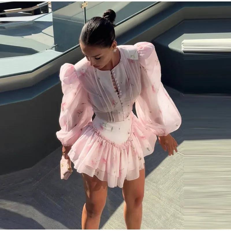 Rosen-Print Satin-Playsuit mit Rüschen - JWANOFFIZIELL
