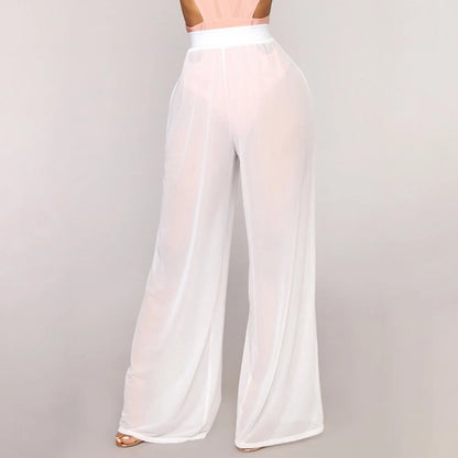 Transparente Mesh-Strandhose Damen – High-Waist Loose Fit Beach Cover-Up Sommer