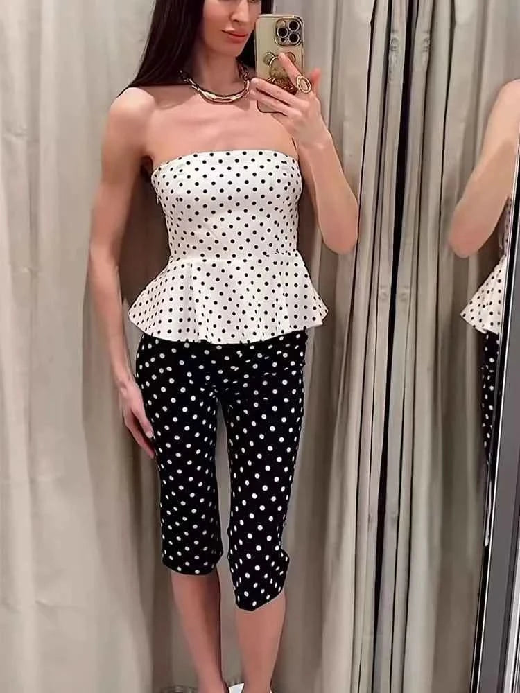TFMLN New Women Polka Dot Calf Length Pants Vintage Slimming Cropped Trousers Casual Summer Streetwear 2026 Fashion Lady