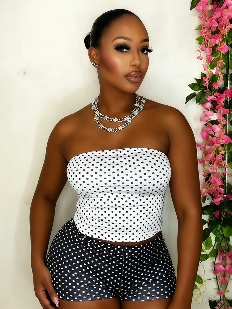 Damen Polka Dot 2-teiliges Set Bandeau Top & Mini Shorts