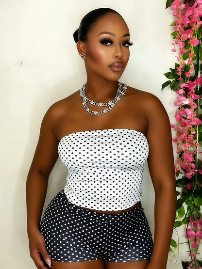 Damen Polka Dot 2-teiliges Set Bandeau Top & Mini Shorts