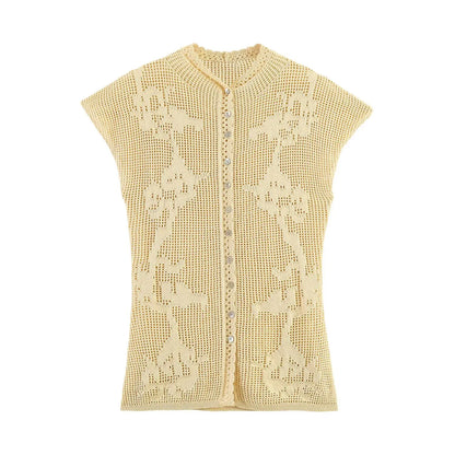 Elegante Strick-Weste Damen – Hollow-Out Slim-Fit Knopfweste für den Sommer