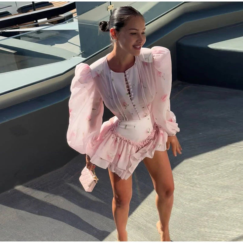 Rosen-Print Satin-Playsuit mit Rüschen - JWANOFFIZIELL