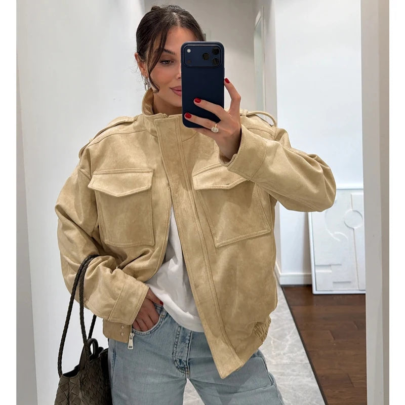 Veloursleder-Bomberjacke Oversize - JWANOFFIZIELL