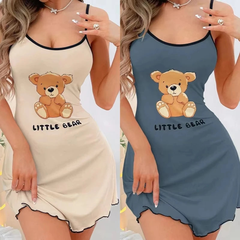 Damen Bärchen Print Cami Nachthemd Mini Y2K Stil