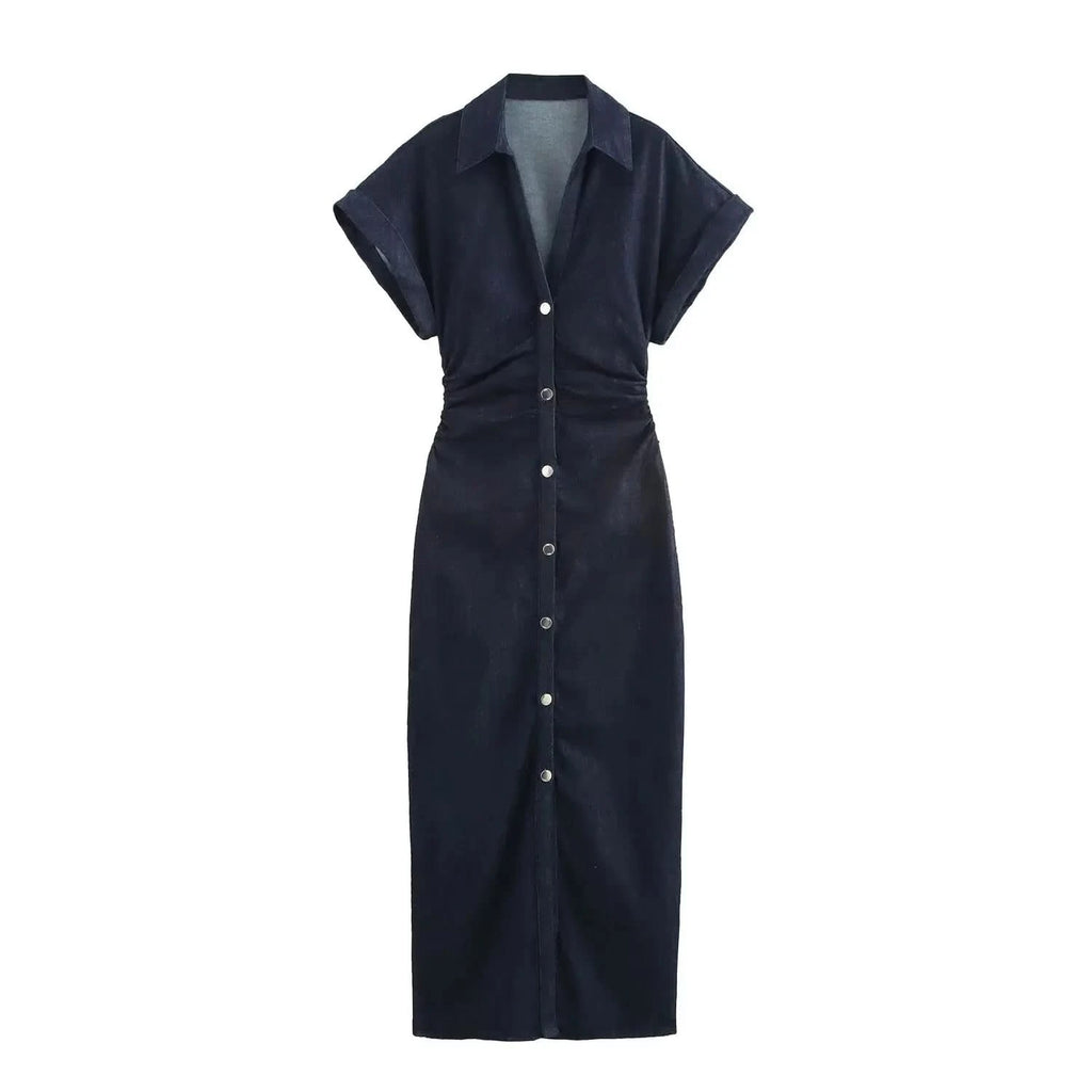 Denim Kleid Kragen in Marineblau - JWANOFFIZIELL