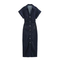 Denim Kleid Kragen in Marineblau - JWANOFFIZIELL