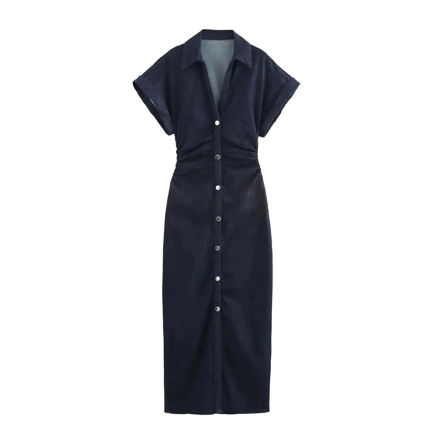 Denim Kleid Kragen in Marineblau - JWANOFFIZIELL