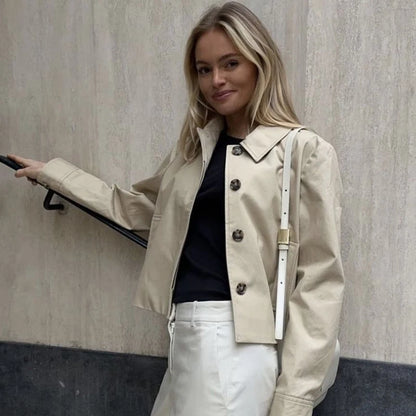 Kurzer Damen-Trenchcoat – Leichte Windbreaker-Jacke mit Knöpfen für Übergangszeit