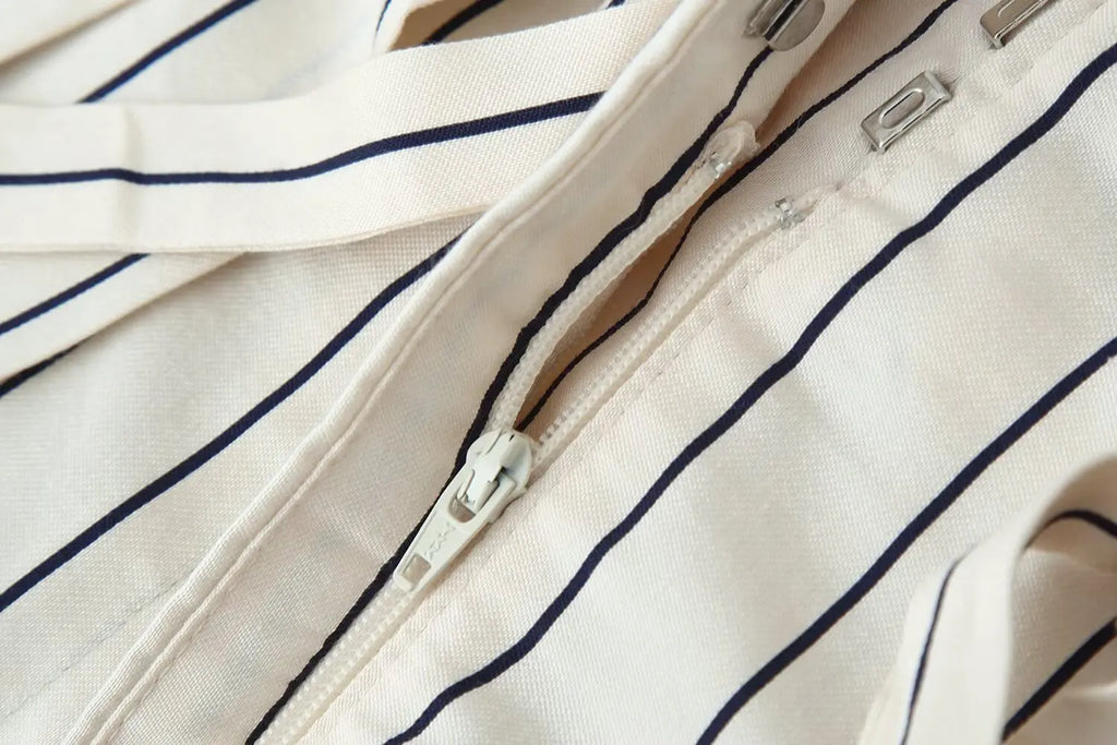 Beige Streifen-Set Puffärmel-Hemd & Hose - JWANOFFIZIELL