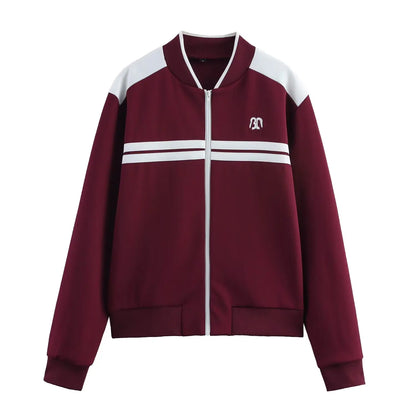 Vintage Damen Jacken-Set – Stehkragen Reißverschluss-Jacke & Elastische Hose Herbst/Frühling