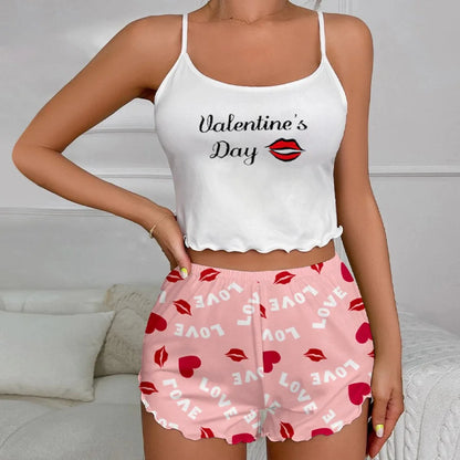 Damen Milchseide Bedrucktes Tanktop & Shorts Homewear-Set