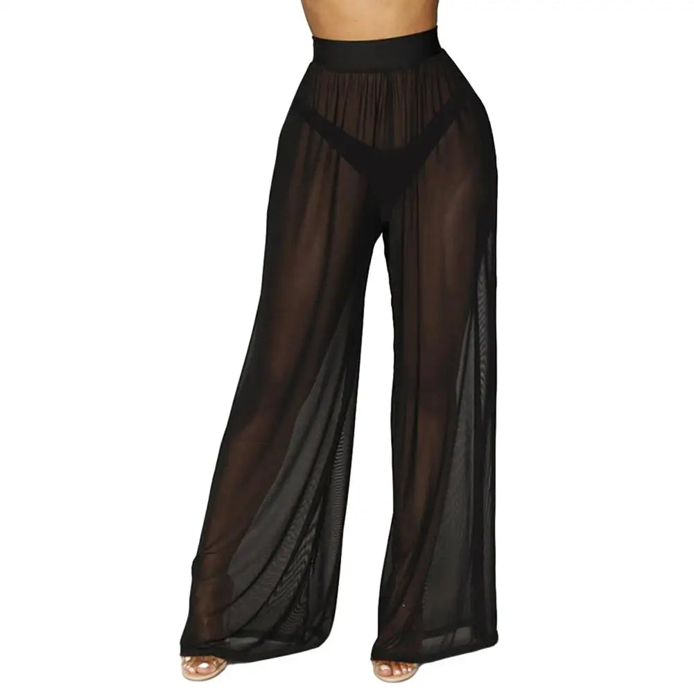 Transparente Mesh-Strandhose Damen – High-Waist Loose Fit Beach Cover-Up Sommer