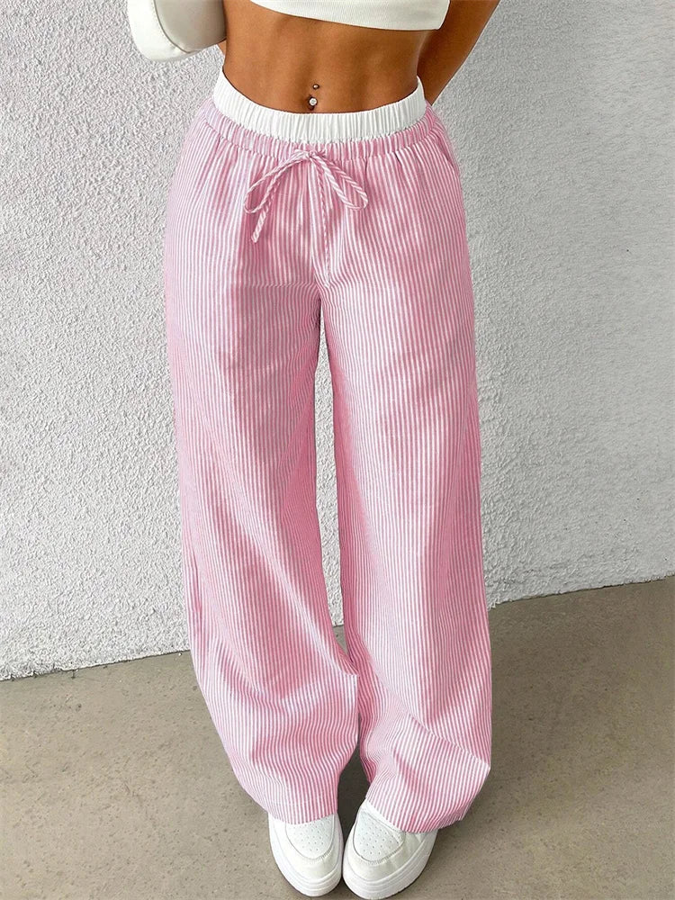 Gestreifte Wide-Leg Hose Damen – Y2K Casual Streetwear Herbst/Winter