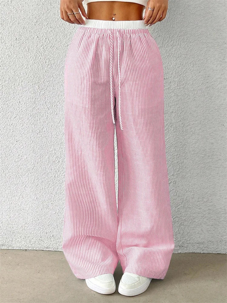 Gestreifte Wide-Leg Hose Damen – Y2K Casual Streetwear Herbst/Winter