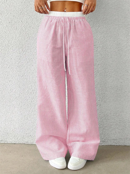Gestreifte Wide-Leg Hose Damen – Y2K Casual Streetwear Herbst/Winter