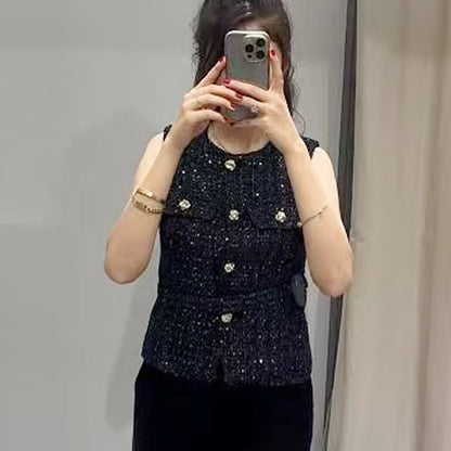 Elegante Ärmellose Strukturweste mit Knopfleiste – Modernes Slim-Fit Layering-Top