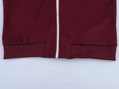 Vintage Damen Jacken-Set – Stehkragen Reißverschluss-Jacke & Elastische Hose Herbst/Frühling