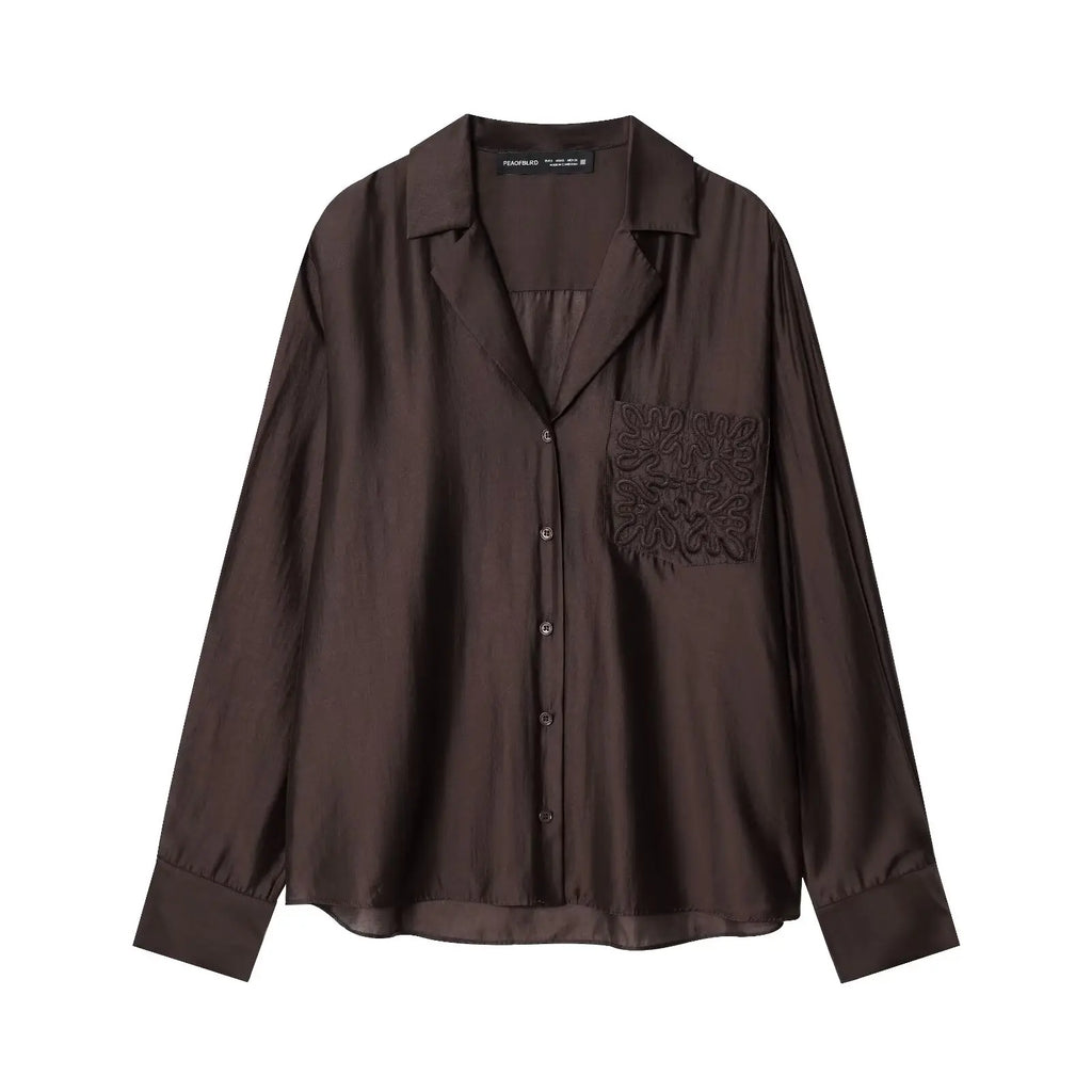 Bestickte Transparente Bluse mit Reverskragen - JWANOFFIZIELL