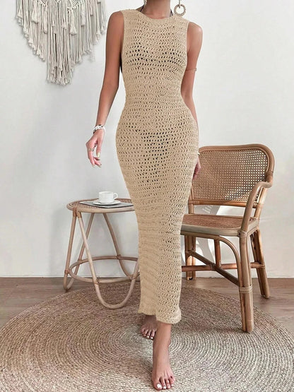 Women's Hollow-Out Knitted Dress Sleeveless Fitted