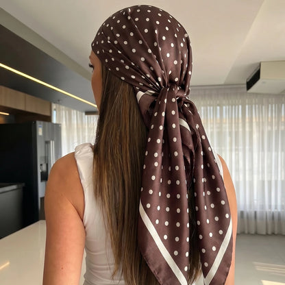 Gepunkteter Satin-Seidenschal Damen – Quadratisches Halstuch Haarband Kopftuch