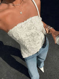 3D Blüten Bandeau-Top in Weiß - JWANOFFIZIELL