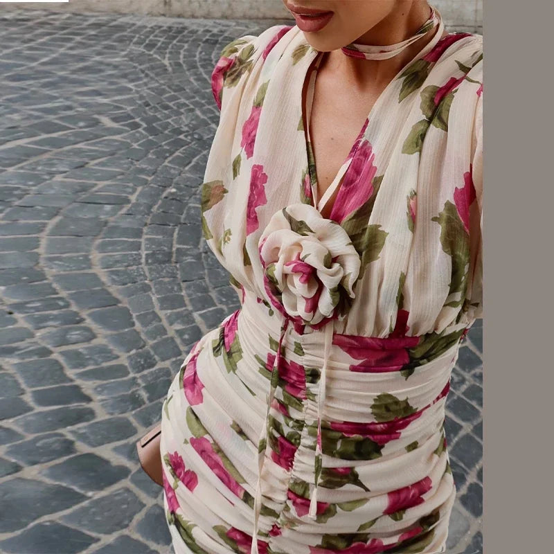 3D-Blüten Chiffon-Minikleid - JWANOFFIZIELL
