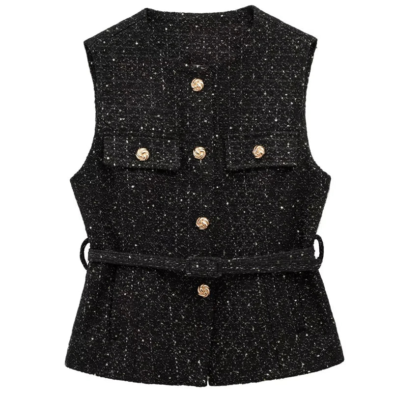 Elegante Ärmellose Strukturweste mit Knopfleiste – Modernes Slim-Fit Layering-Top