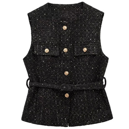 Elegante Ärmellose Strukturweste mit Knopfleiste – Modernes Slim-Fit Layering-Top