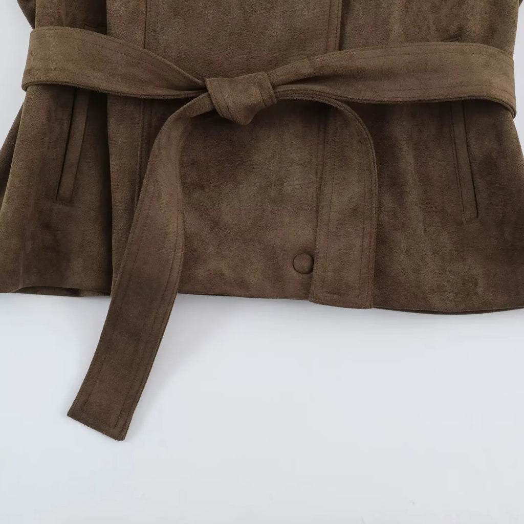 Veloursleder-Jacke Gürtel Minimal - JWANOFFIZIELL