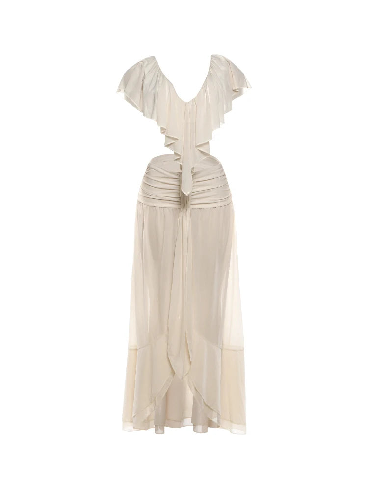 Elegantes 2-Teiliges Set Damen – Rüschen-Top & Transparenter Maxi-Rock