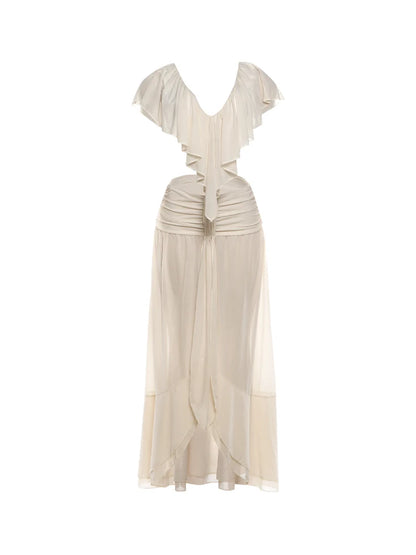 Elegantes 2-Teiliges Set Damen – Rüschen-Top & Transparenter Maxi-Rock