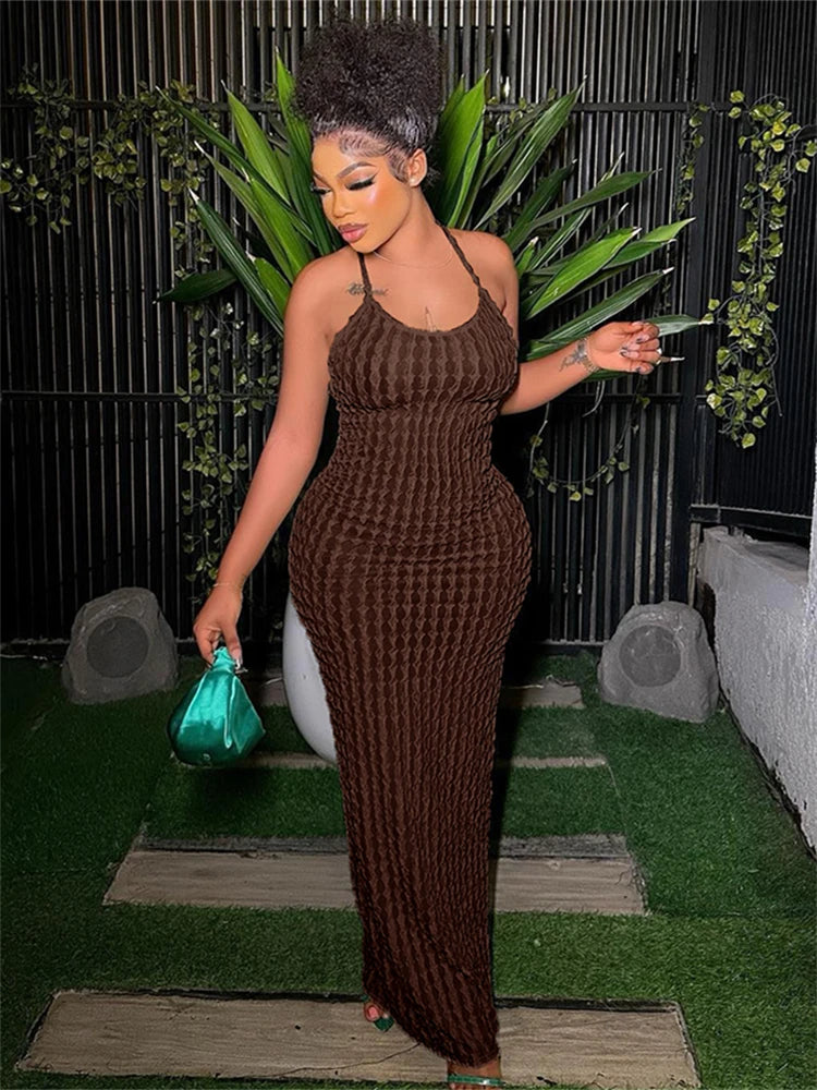 Gerafftes Maxi-Kleid Damen – Spaghetti-Träger Bandage Rückenfrei Bodycon