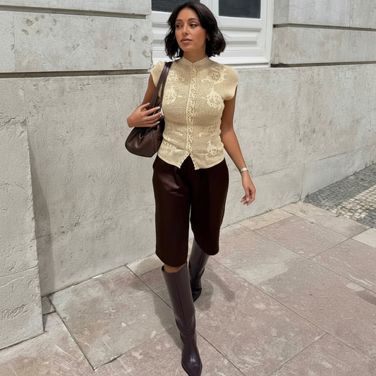 Elegante Strick-Weste Damen – Hollow-Out Slim-Fit Knopfweste für den Sommer