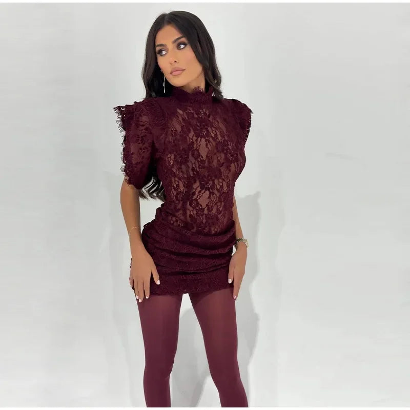 Spitzen-Minikleid Fly-Ärmel - JWANOFFIZIELL
