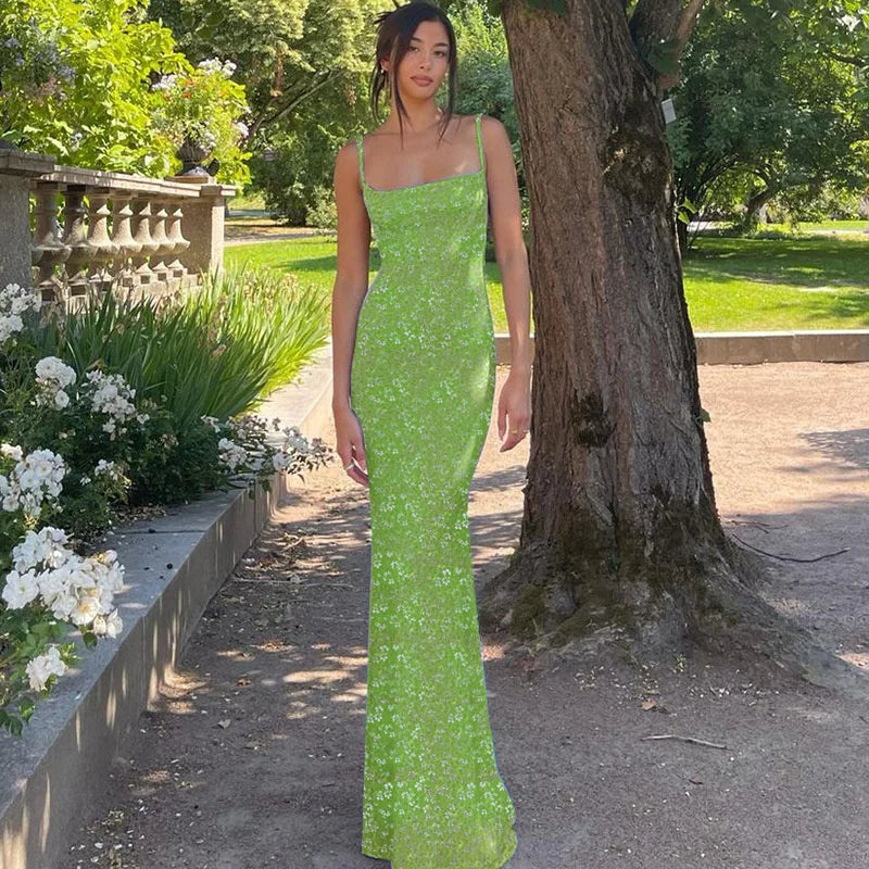 Blumen-Print Bodycon-Maxikleid Rückenfrei - JWANOFFIZIELL