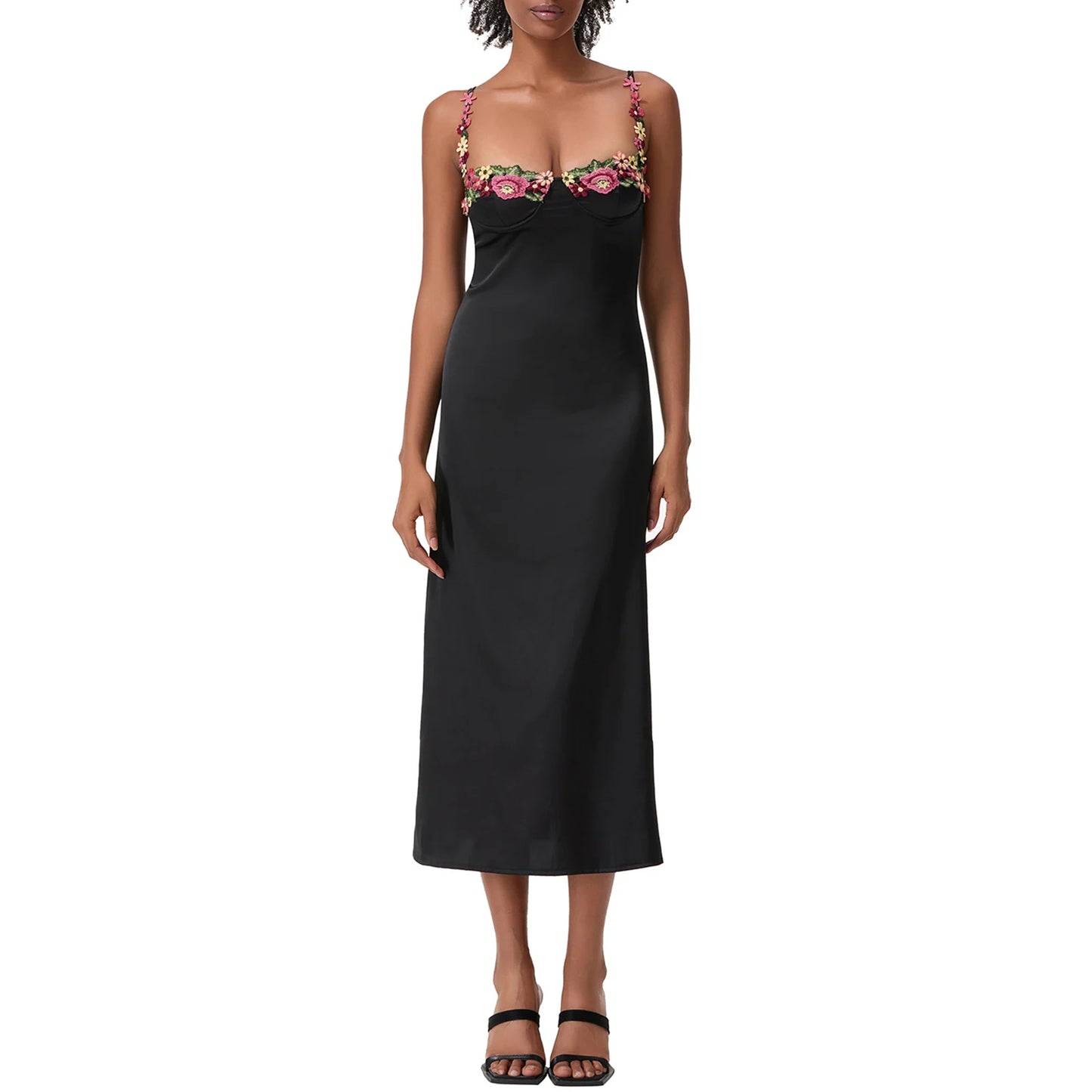 Damen Satin Bodycon Kleid mit Blumenstickerei