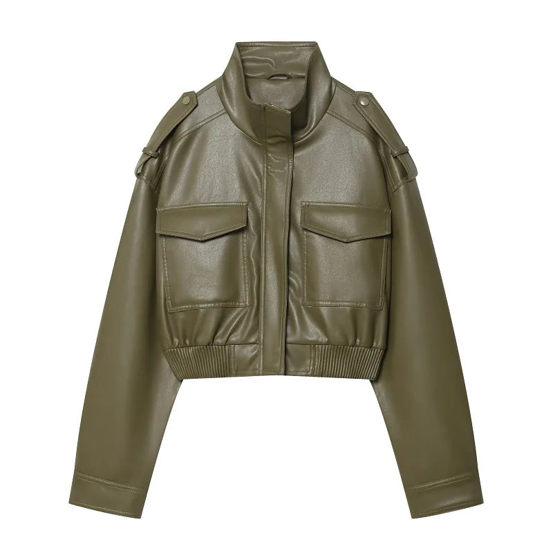 Kunstleder-Bomberjacke Cropped - JWANOFFIZIELL