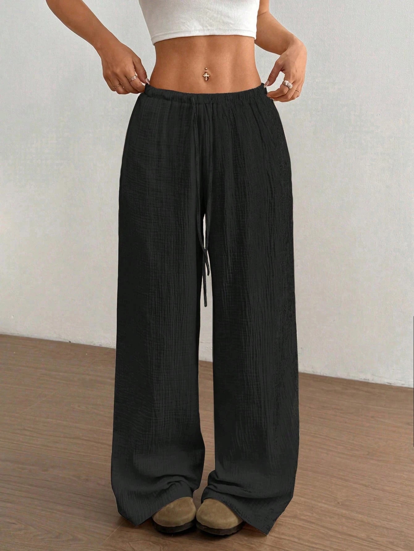 Lässige Straight-Leg Hose Damen – Kordelzug Elastischer Bund Streetwear