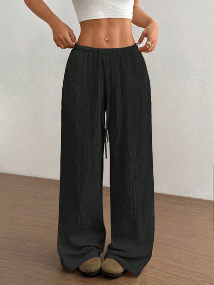 Lässige Straight-Leg Hose Damen – Kordelzug Elastischer Bund Streetwear
