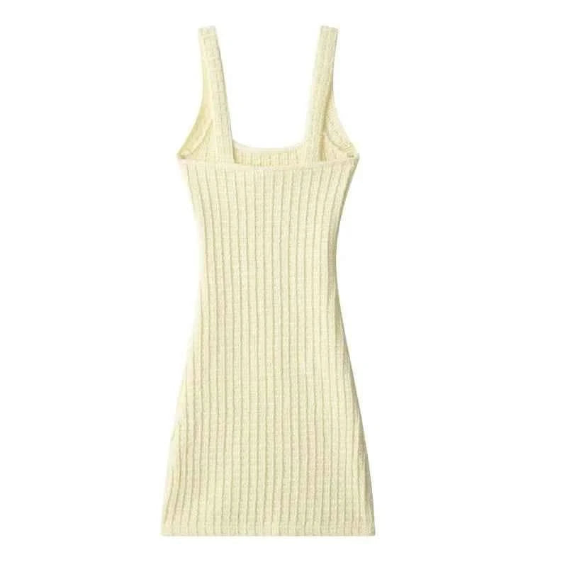 HXAO Slip Yellow Mini Dress Women Sleeveless Knitted Dresses 2025 Woman Summer Bodycon Short Dress Backless Sexy Elegant Dresses