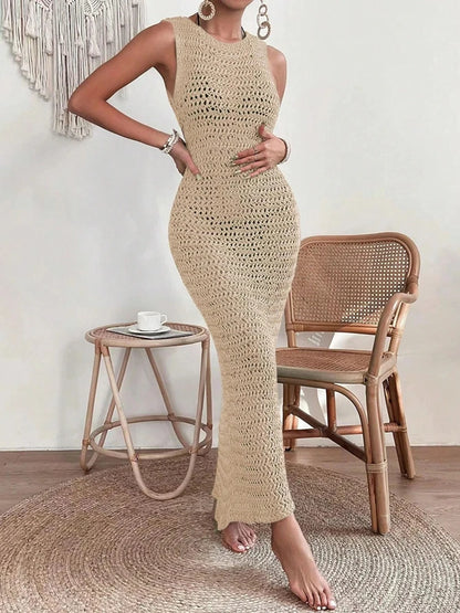 Women's Hollow-Out Knitted Dress Sleeveless Fitted