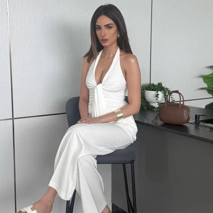 Weißes Wide-Leg Hosen-Set Damen – Lässige High-Waist Streetwear Hose mit Top