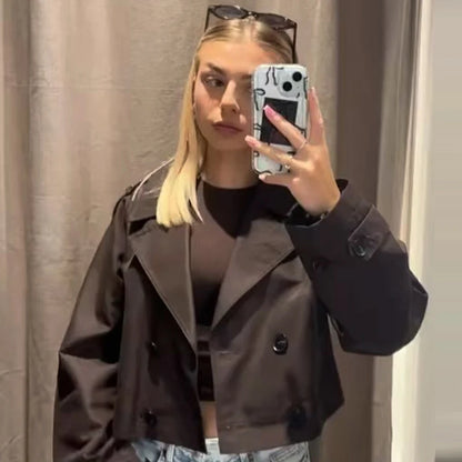 Damen Oversized Trenchcoat Zweireihig Cropped Herbst