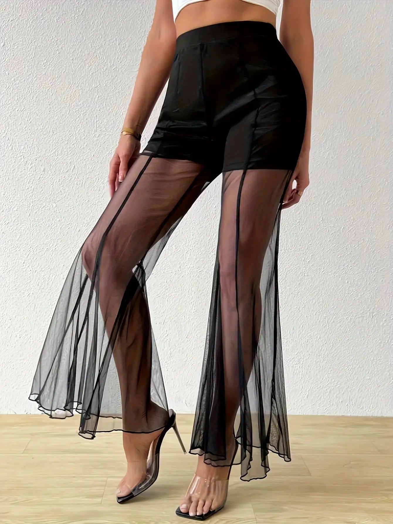 Weite Transparent-Schlaghose Damen – Perspective Style Sexy Nachtleben Streetwear