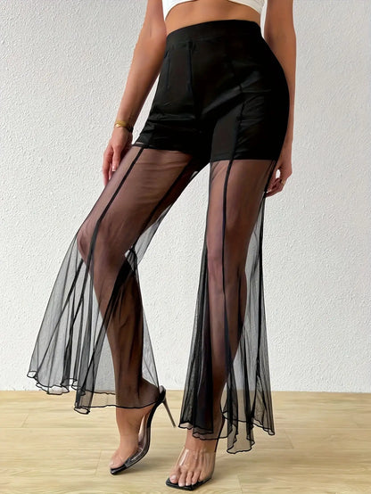 Weite Transparent-Schlaghose Damen – Perspective Style Sexy Nachtleben Streetwear