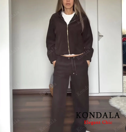 KONDALA Piloten-Jacken-Set Damen – Hoodie Jacke & Hose mit Kordelzug Herbst/Frühling