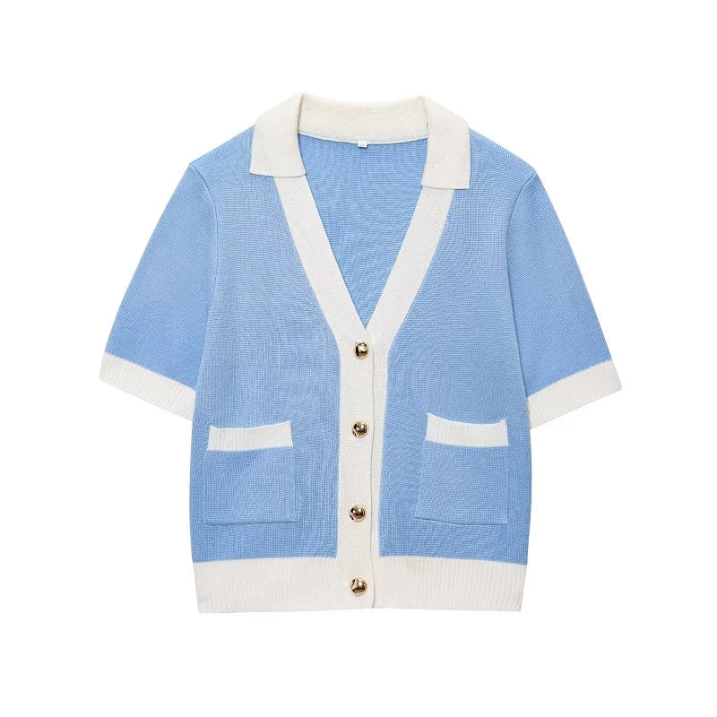 Kurzer Strick-Cardigan Damen – Kurzarm Crop Strickjacke mit Knöpfen