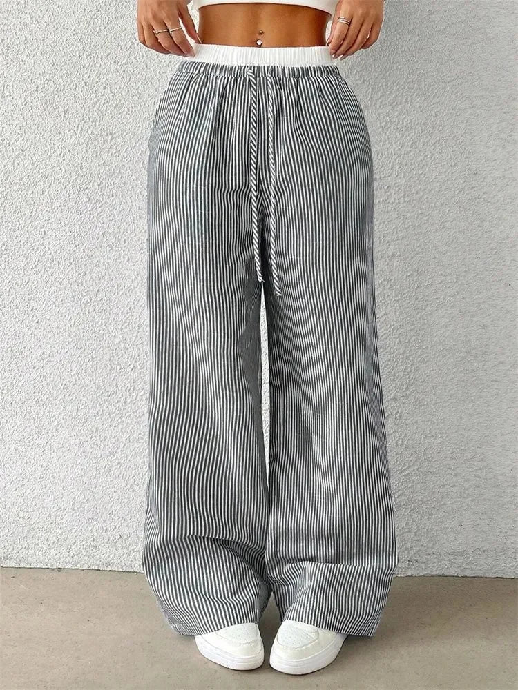 Gestreifte Wide-Leg Hose Damen – Y2K Casual Streetwear Herbst/Winter