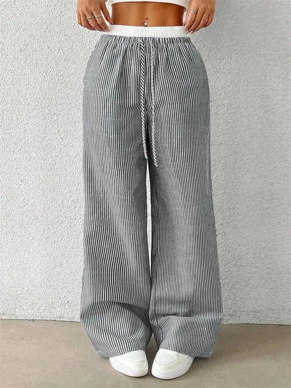 Gestreifte Wide-Leg Hose Damen – Y2K Casual Streetwear Herbst/Winter